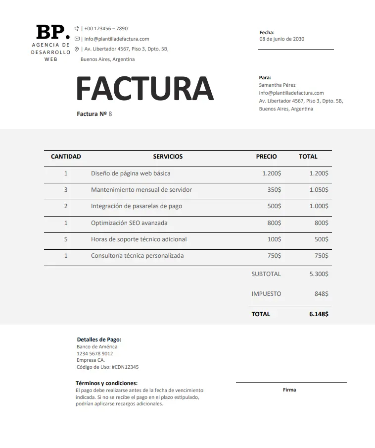 Plantilla de Factura Profesional en Word
